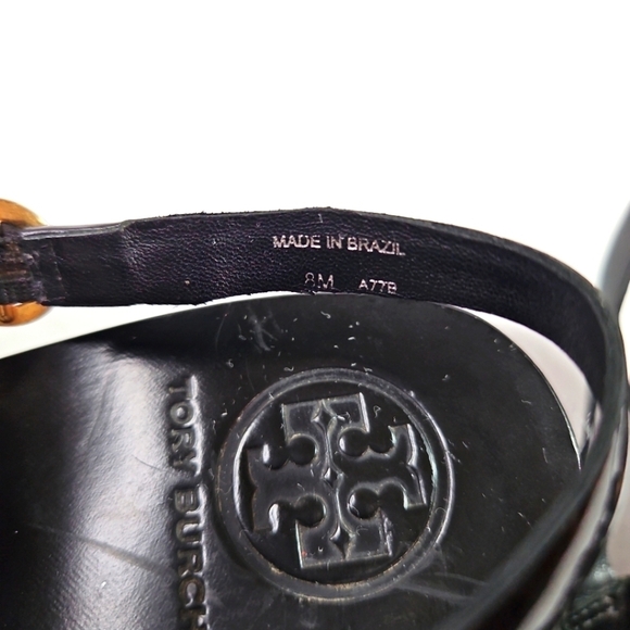 Tory Burch Black Leather Sandals Sz 8 - Picture 7 of 7